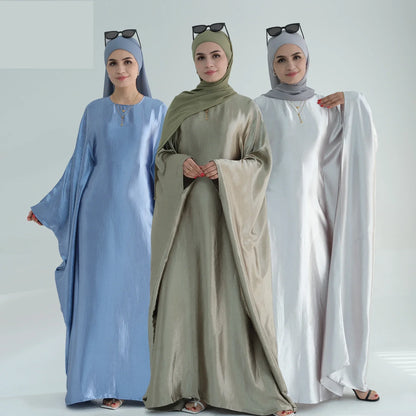 Batwing Butterfly Satin Abaya Dubai Luxury Muslim Kaftan Maxi Dress Abayas For Women Kebaya Robe Caftan Marocain Femme Vestidos.