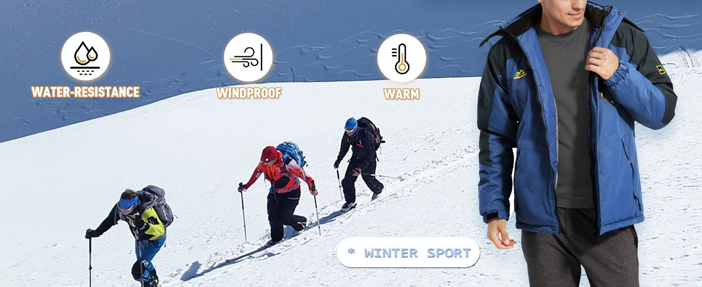TACVASEN Fleece Lining Mountain Jackets Mens Hiking Jackets Outdoor Removable Hooded Coats Ski Snowboard Parka Winter Outwear.