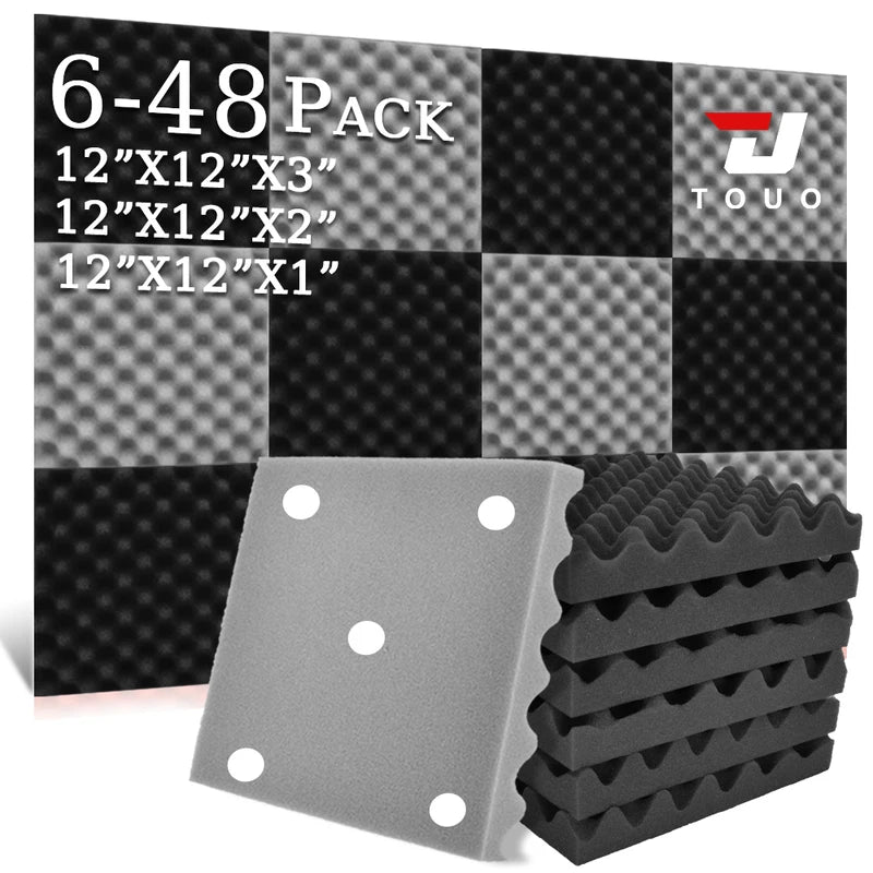 TOUO 6-48 Pack Acoustic Panels Sound Proof Foam Panels Wall Soundproofing Acoustic Foam Panels  Flame Retardant