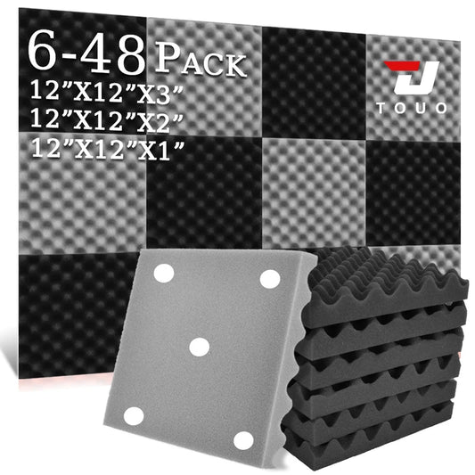 TOUO 6-48 Pack Acoustic Panels Sound Proof Foam Panels Wall Soundproofing Acoustic Foam Panels  Flame Retardant
