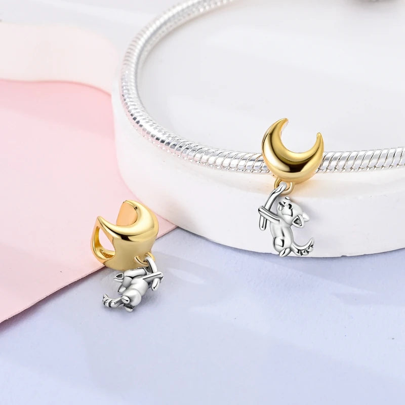 Gold Series DIY Charms Bead Original 925 Sterling Silver Inlaid Zirconium Sun Leopard Pendants Fit Bracelet Jewelry Gift Marking.