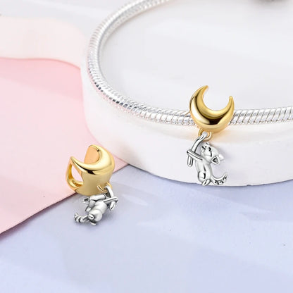 Gold Series DIY Charms Bead Original 925 Sterling Silver Inlaid Zirconium Sun Leopard Pendants Fit Bracelet Jewelry Gift Marking.