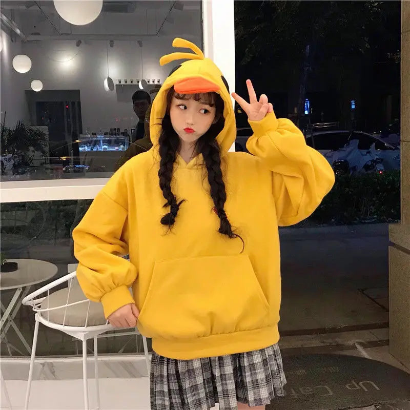 Deeptown Kawaii Duck Hoodies Women Long Sleeve Cute Tops Emo Clothes Korean 2023 Fashion Winter Yellow Casual Pullover Soft Girl.