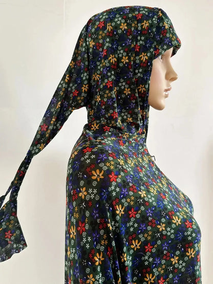 6XL  Muslim Womens Hooded Abaya African Sleeveless Prayer Garment Kaftan Dress With Hijab Floral Dubai Saudi Robe Ramadan