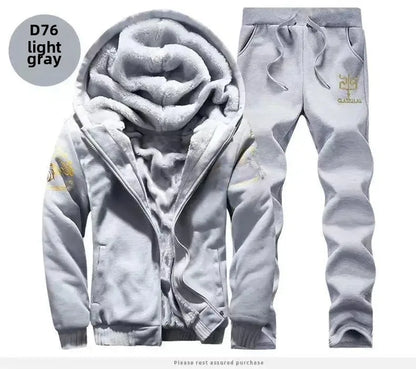 Korean Style Fleece Lined Thickened Casual Sports Men's Set Winter Hot Sale Of The Season Two Piece Large Size Youth Fashionable.
