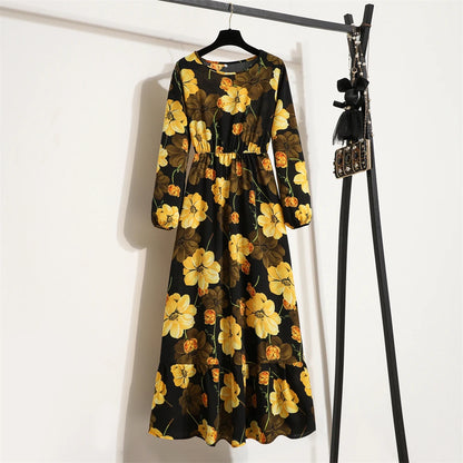 Frühling Sommer Frauen Maxi Kleider Casual Volle Hülse Floral Gedruckt Oansatz Frau Bohe Strand Party Lange Kleid Mujer Vestidos