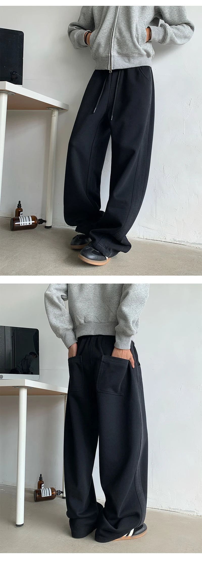 New Men's Casual Pants Side Striped Wide Leg Outdoor sports pants Straight Sweatpants Neutral High-quality Long Baggy Trousers.