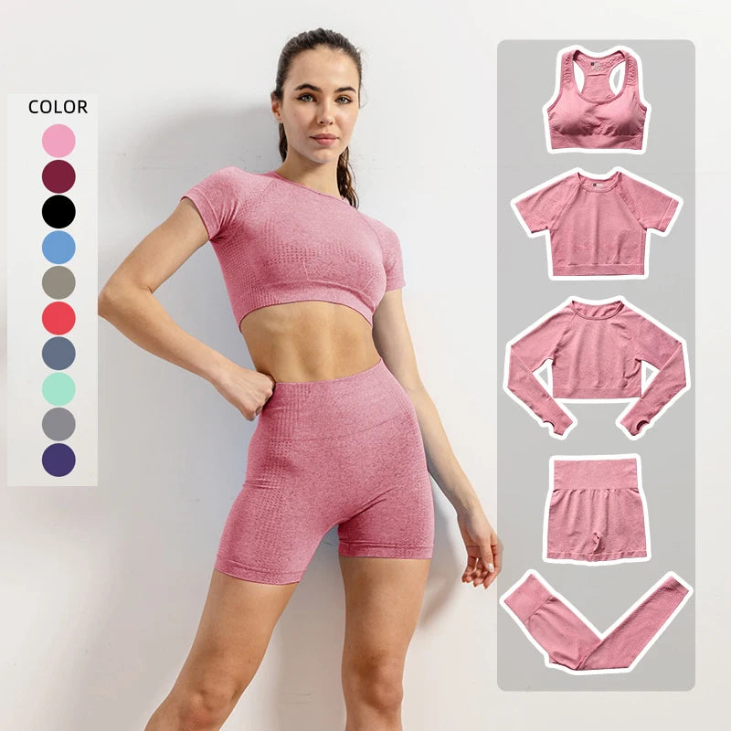 Women Vital Seamless Yoga Fitness Clothing Set High Waist Gym Leggings Crop Tops Sports Tracksuit Plush Up Sports Outfits.