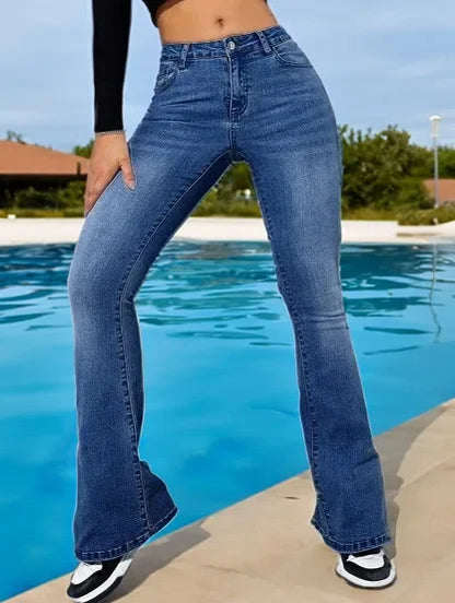High Waist Slim Fit Denim Jeans Women's Fashionable Bell Bottoms Elastic Cross-Border New Arrival Hot Sale Of The Season Elegant.
