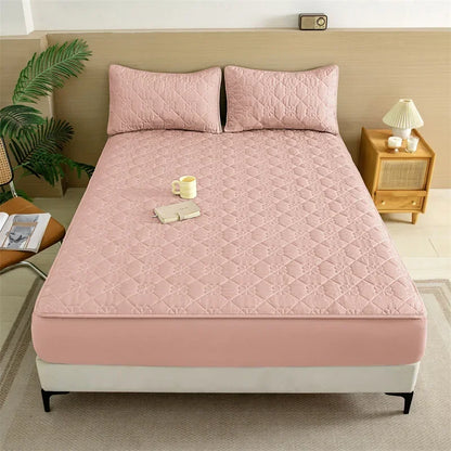 Flower Pattern Adjustable Fitted Sheet Quilted Cotton Fabric Mattress Protector With Elastic Band 90/120/150/180 Solid Color Bed