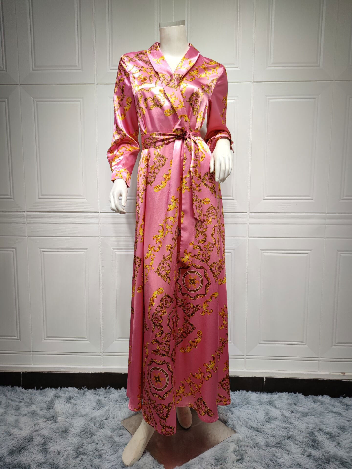 Frühling Muslimische Frauen Kleid Seide Marokkanischen Kaftan Langarm Türkei Dubai Spitze-up Abaya Islamische Kleidung Vestido Indien Kleider 2022