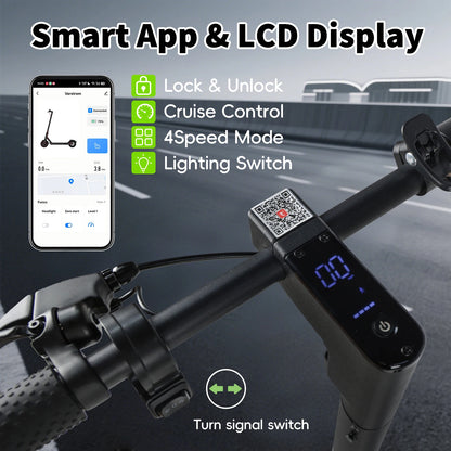 Scooter Electric Scooter Peak 1000W 48V 15.6Ah Li-ion Cell Powerful Foldable Electric Kick Scooter 10" Smart Display Support APP.