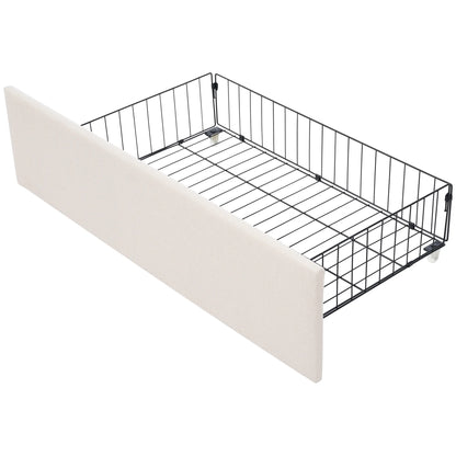 KOMHTOM Polsterbett Einzelbett 90x200 cm, LED-Beleuchtung, 2 Schubladen, höhenverstellbares Kopfteil, ohne Matratze