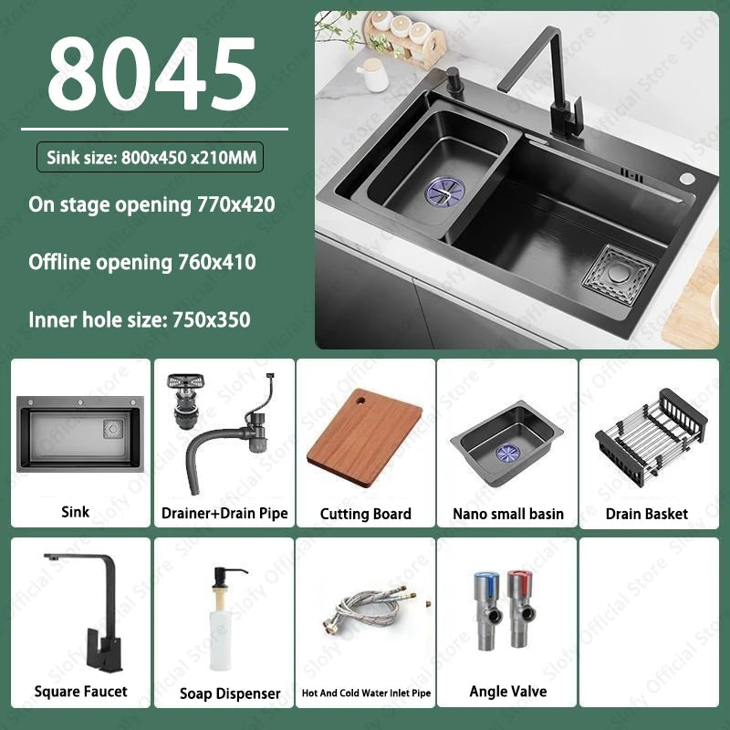 Multifunctional Kitchen Sink Large Capacity Single Bowl Stainless Steel Sink Vegetable Workstation With Faucet Drain Accessories