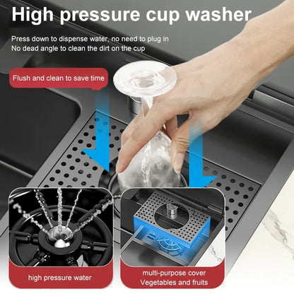 Hidden Cup Washer Sink With Cover Kitchen Sink Stainless Steel Washbasin Multifunctional Large Single Slot For Kitchen
