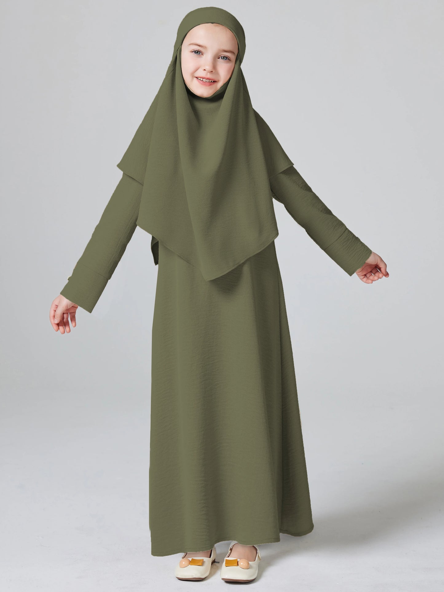 Abaya Ramadan Kebaya Girls 2pcs Muslim Outfits, Long Sleeve Dress + Hijab Set, Kids Abayas Girls Dubai Khimar.