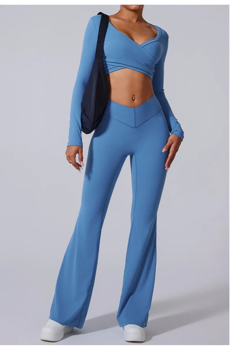 Cloud Hide Blue Sports Leggings Plus Size Long Yoga Pants Women Gym Fitness Running Flared Trousers High Waist Workout Tights