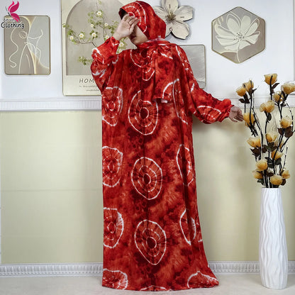 2025 New Muslim Abayas For Women Ramadan Prayer Garment Dubai Middle East Femme Robe Cotton Loose African Dress Turban Attached