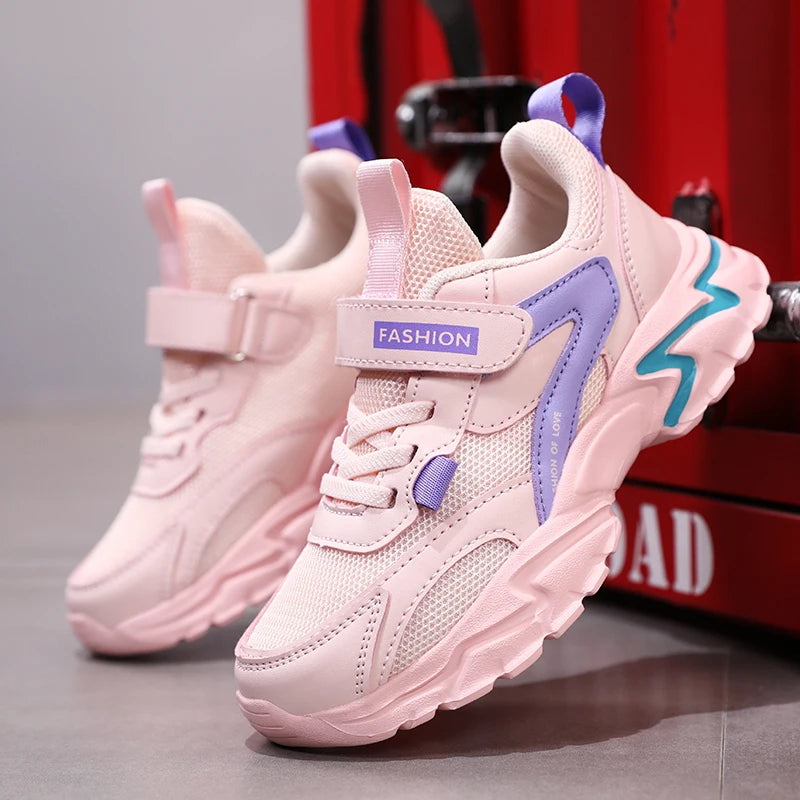 Sport Girl Casual Shoe Leather 5-16Years Boy Tenis Shoe Outdoor Children Running Sneaker Anti Slip Soft Sole Walking Footwear.