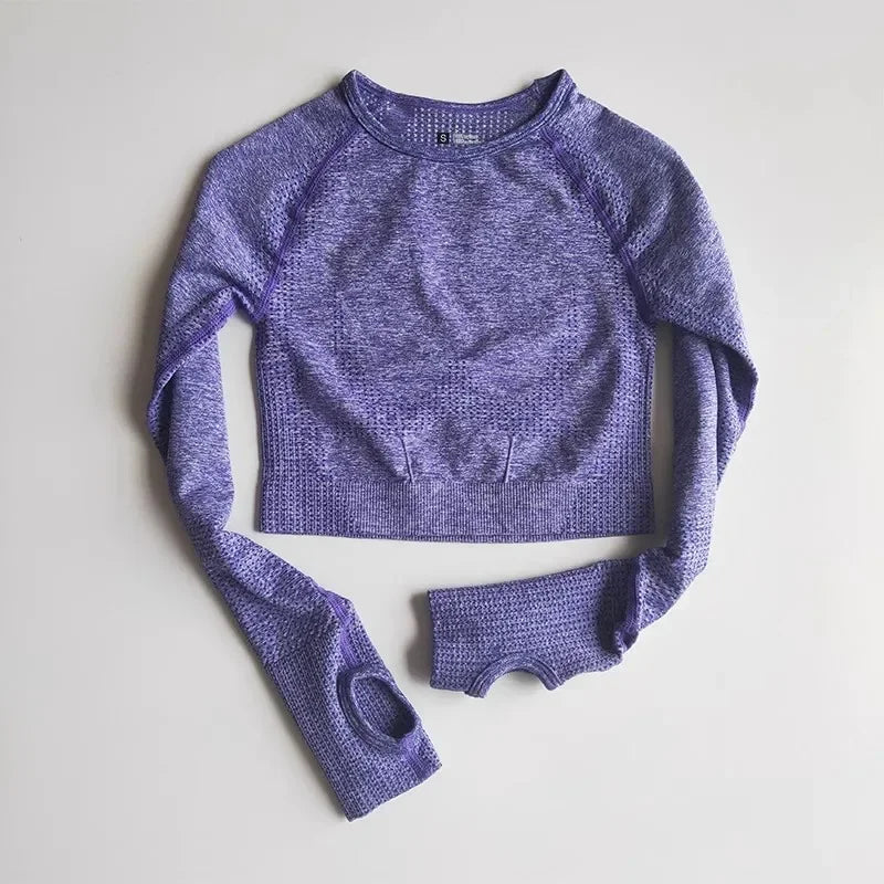 Seamless Shirts Crop Top Long Sleeves Shirts for Women Sports Fitness Gym Clothing Workout Tops Sports Shirts.