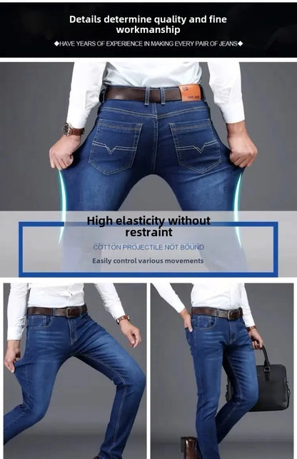 Elastische Jeans für Herren, Frühling und Herbst, lockere Passform, gerades Bein, vielseitige Hose, verschleißfest, lässige Konstruktion, Bienenhose, Sommer