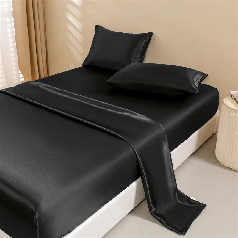 Satin Bed Sheets, Queen Size Sheets Set, 4 Pcs Silky Bedding Set   1 Deep Pocket Fitted Sheet + 1 Flat Sheet + 2 Pillowcases.