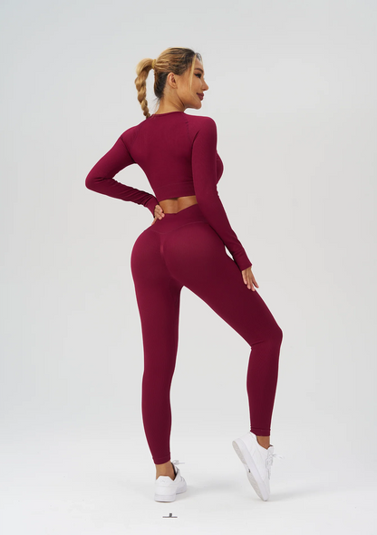 Woman Clothing Yoga Long Sleeve Top Sets Gym Leggings Pilate Yoga Women's Tracksuit Seamless Workout Clothes Outdoor Sportswears.