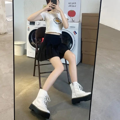 Autumn Winter Fashion Round Toe Lace-up Shoes Womens Boots Zip Ankle Boots For Women High Heels Basics Casual