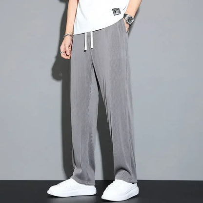Summer Loose Ice Silk Pants Men's Drape 100KG Size Long Pants Fat Casual Sports Pants Wide Leg Straight Pants Tide Brand