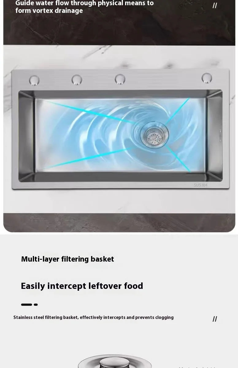 Stainless Steel Kitchen Sink Rice Grain Embossing Scratch and Abrasion Resistant Antifouling Large Single Slot Wash Dish Basin