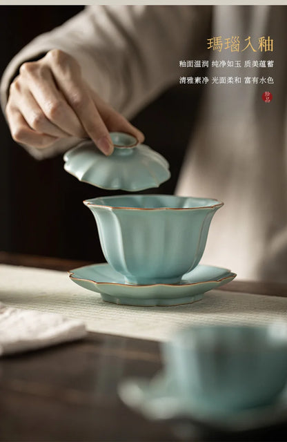 155ml Imitation Song Dynasty Azure Ru Kiln Gaiwan Porcelain Bowl Tea Bowl Tea Tureen Tea Brewing Cover Bowl Chinese Tea Set Gift
