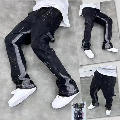 Trend ige High Street Brand Herren Jeans Loose Fit Straight Leg Casual Drag Hose American Style Vintage Vibe Micro Flare