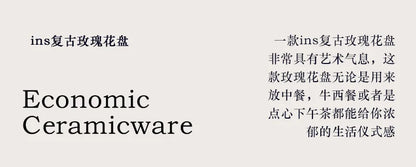 8/10Inch French Vintage Rose Ceramic Plate European Style Dinner Dishe Plates Salad Dessert Dinner Dish Household Art Tableware.