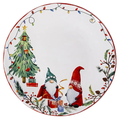 Christmas Ceramic Dinner Plate Set Household Underglaze Flat Round Dim Sum Decorative  Sushi.