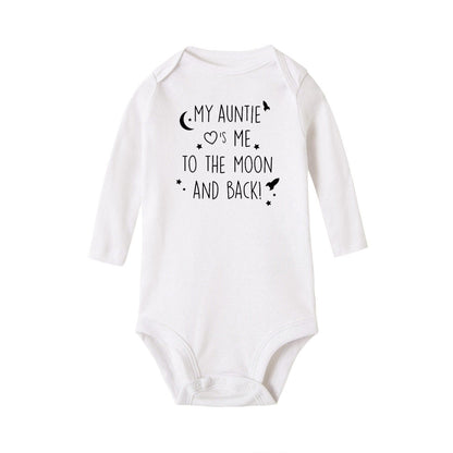 Baby-Body „Meine Tante Take Me To The Moon and Back“-Aufdruck für Neugeborene, Jungen, langärmelig, Kleidung, modisch, lässig, beste Geschenke.