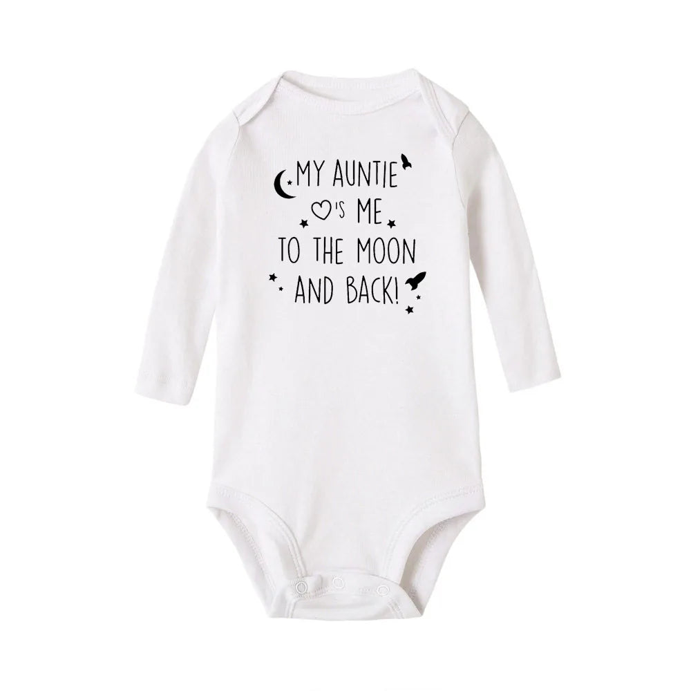 Baby-Body „Meine Tante Take Me To The Moon and Back“-Aufdruck für Neugeborene, Jungen, langärmelig, Kleidung, modisch, lässig, beste Geschenke.