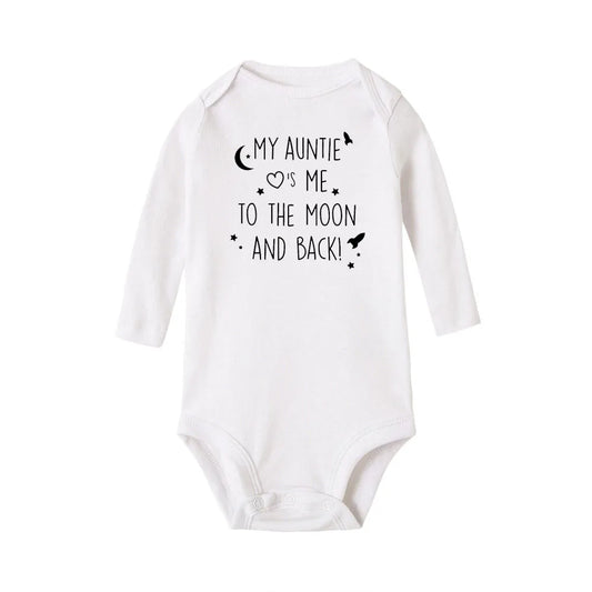 Baby-Body „Meine Tante Take Me To The Moon and Back“-Aufdruck für Neugeborene, Jungen, langärmelig, Kleidung, modisch, lässig, beste Geschenke.