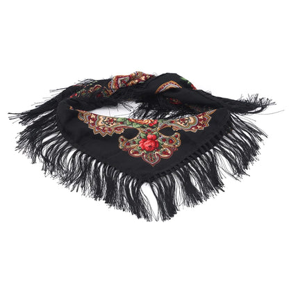 Women Luxury Floral Printed Russian Scarf Ukrainian Fringed Square Scarves Babushka Handkerchief Head Wraps Travel Shawl