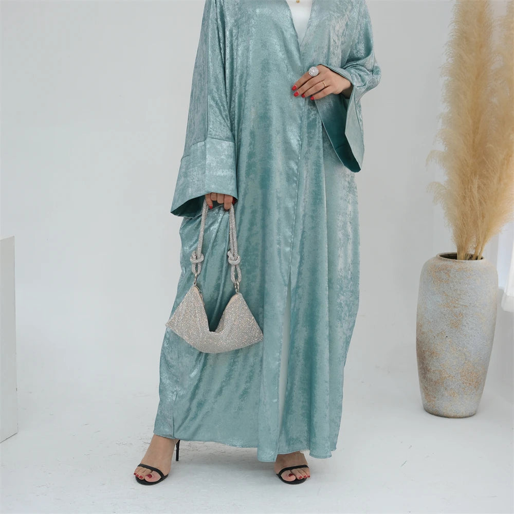Ramadan Eid Shiny Satin Open Kimono Abaya Damen Dubai Luxury Muslim Kebaya Abayas For Women Kaftan Dress Islamic Clothing Femme.