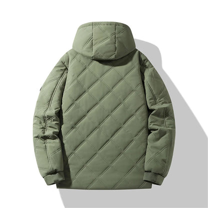 Winter Windproof Thermal Diamond-Pattern Fleece-Lined Thickened Cotton Coat Business Casual Hooded Jacket Fashionable Menswear