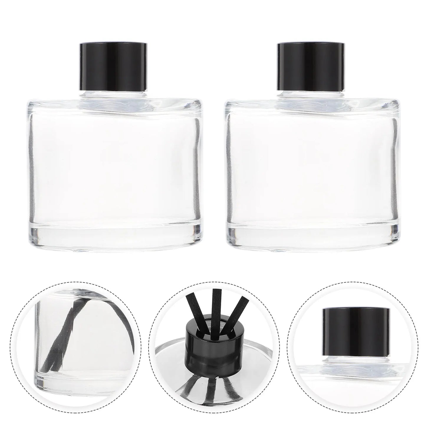 1 Set 50ml Square Glass Aromatherapy Bottles 18mm Refillable Diffuser Containers Clear Essential Oil Volatile Sticks 16cm Black.