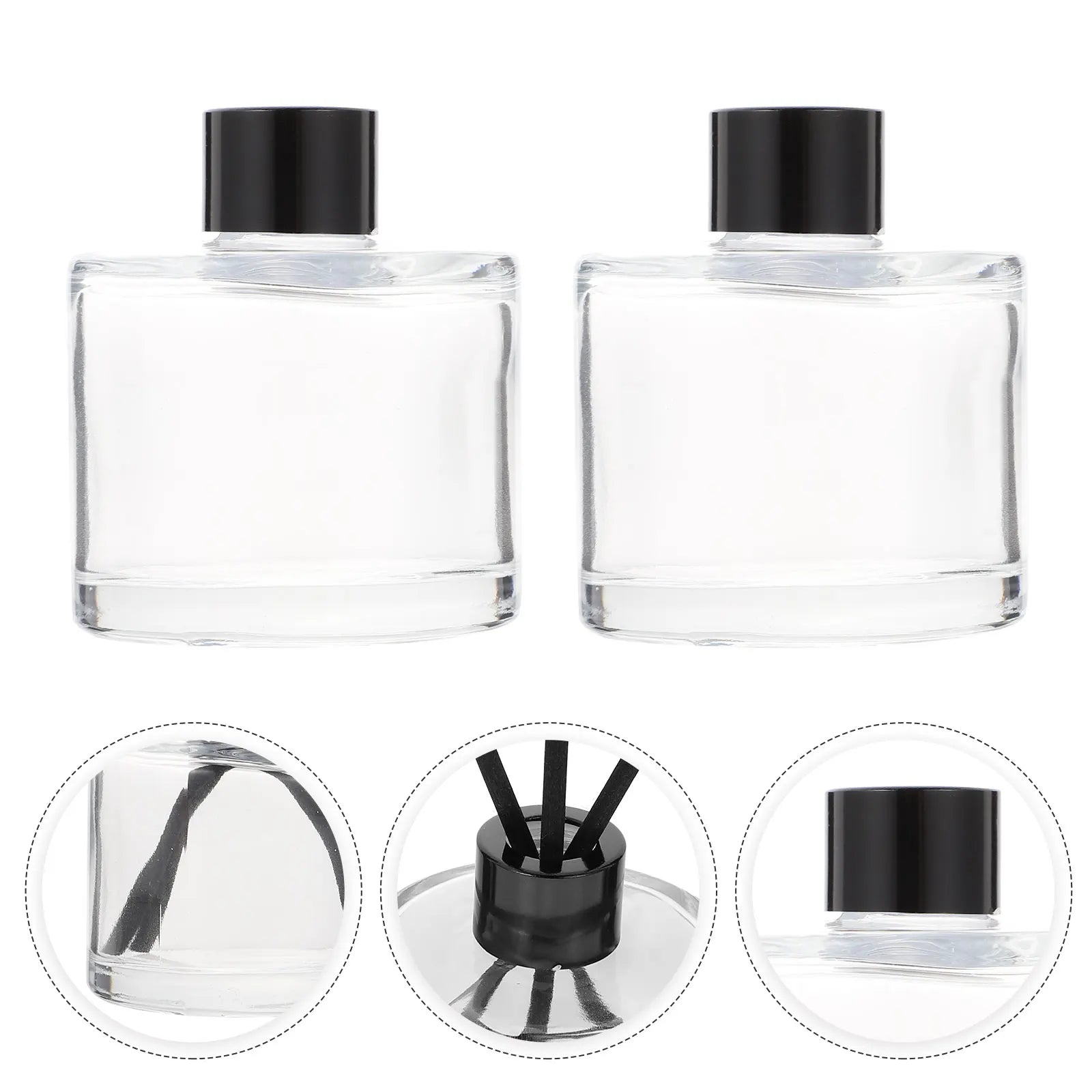 1 Set 50ml Square Glass Aromatherapy Bottles 18mm Refillable Diffuser Containers Clear Essential Oil Volatile Sticks 16cm Black.
