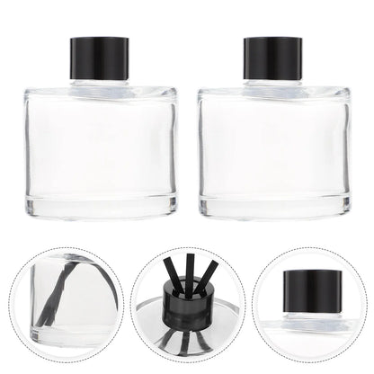 1 Set 50ml Square Glass Aromatherapy Bottles 18mm Refillable Diffuser Containers Clear Essential Oil Volatile Sticks 16cm Black.