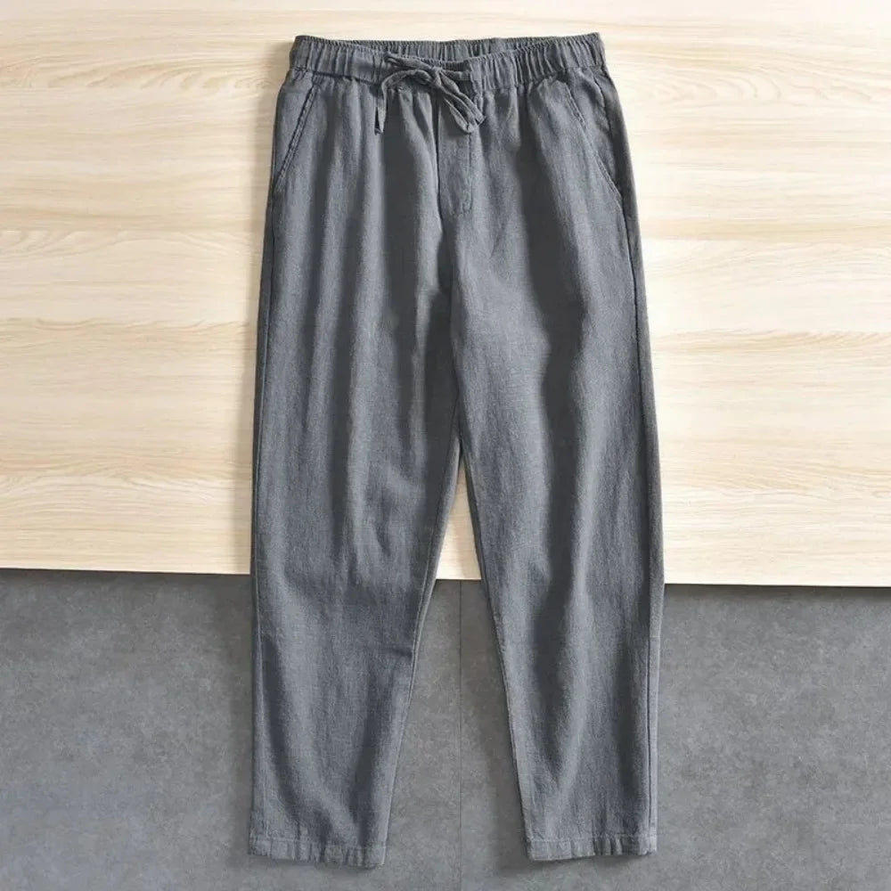 Men's Cotton Linen Casual Pants Baggy Streetwear Men Joggers Sports Trousers Solid Color Long Straight Trendy Pants for Men.
