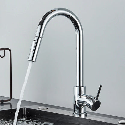 Pull Out Kitchen Faucet 2-Ways Stream/Shower Sprayer Head Deck Mounted Hot and Cold Water Mixers Single Handle Taps