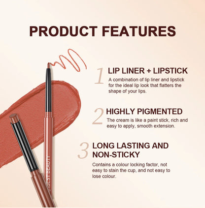 QIBEST 2pcs Lipstick Lipliner Pen Set Matte Nude Lip Liner Pencil Waterproof Long Lasting Lipstick Pen Contour Makeup For Women.