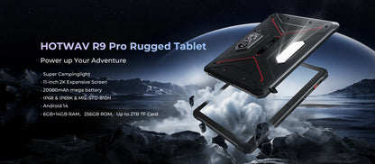 HOTWAV R9 Pro Rugged Tablet Android 14 11" FHD+ 20080mAh Pad 64MP Rear Camera 6GB 256GB Tablet PC With Super Camping light.