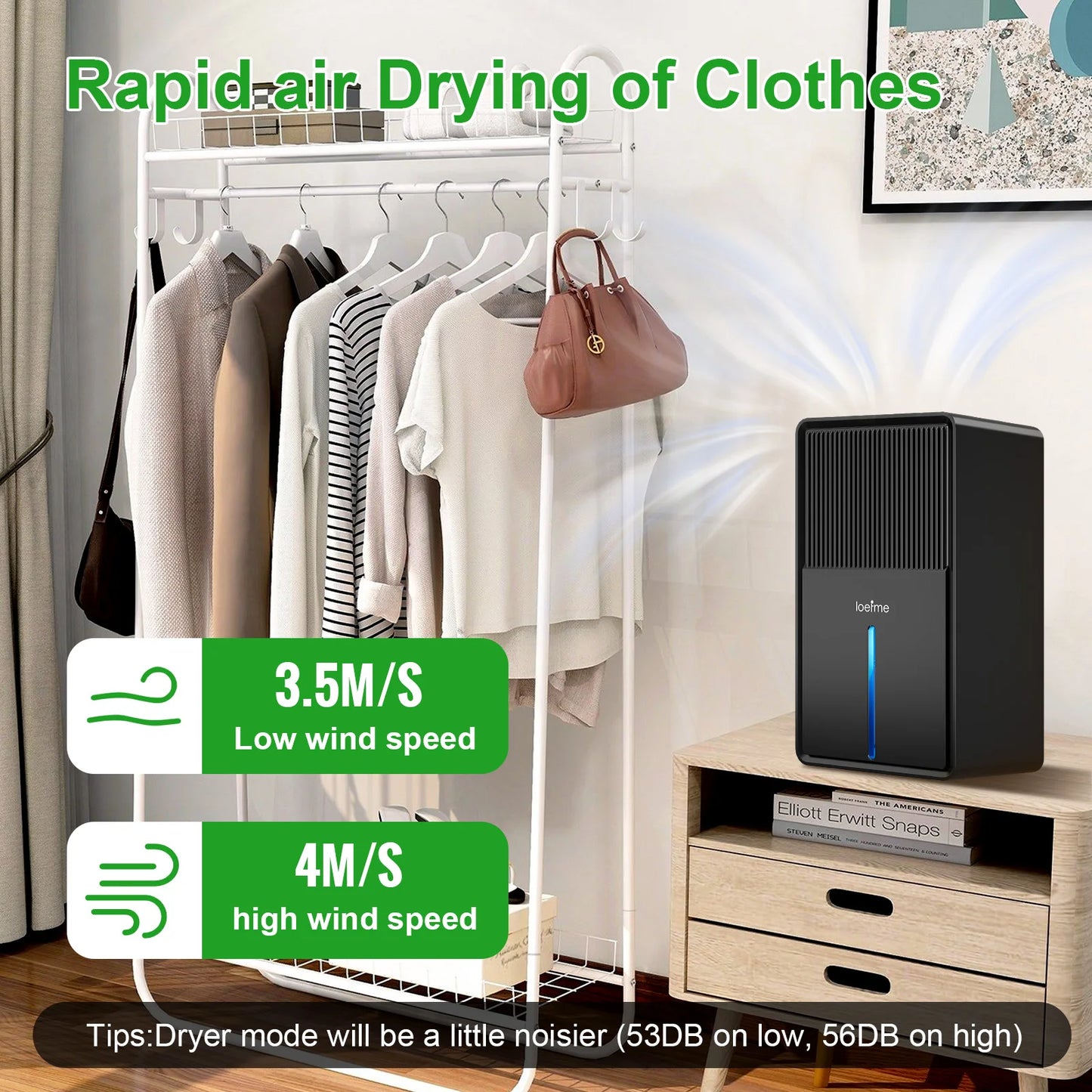 LOEFME 3.0L Air Dehumidifier Portable Mute Moisture Absorbers Machine Air Dryer Deodorizer Dryer For Home Bedroom Office Kitchen.