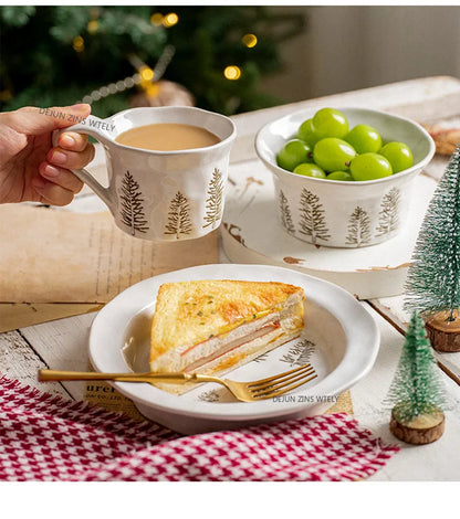1PC Exquisite Christmas Tableware Ceramic Plates Fruit Salad Plates Breakfast Milk Mugs Household Kitchen Ceramic Noodle Bowls.