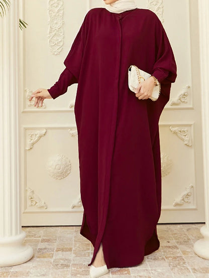 kebaya Ramadan Solid Batwing Sleeve Kaftan Abaya, Elegant Loose Split Maxi Length Dress, Women's Clothing.